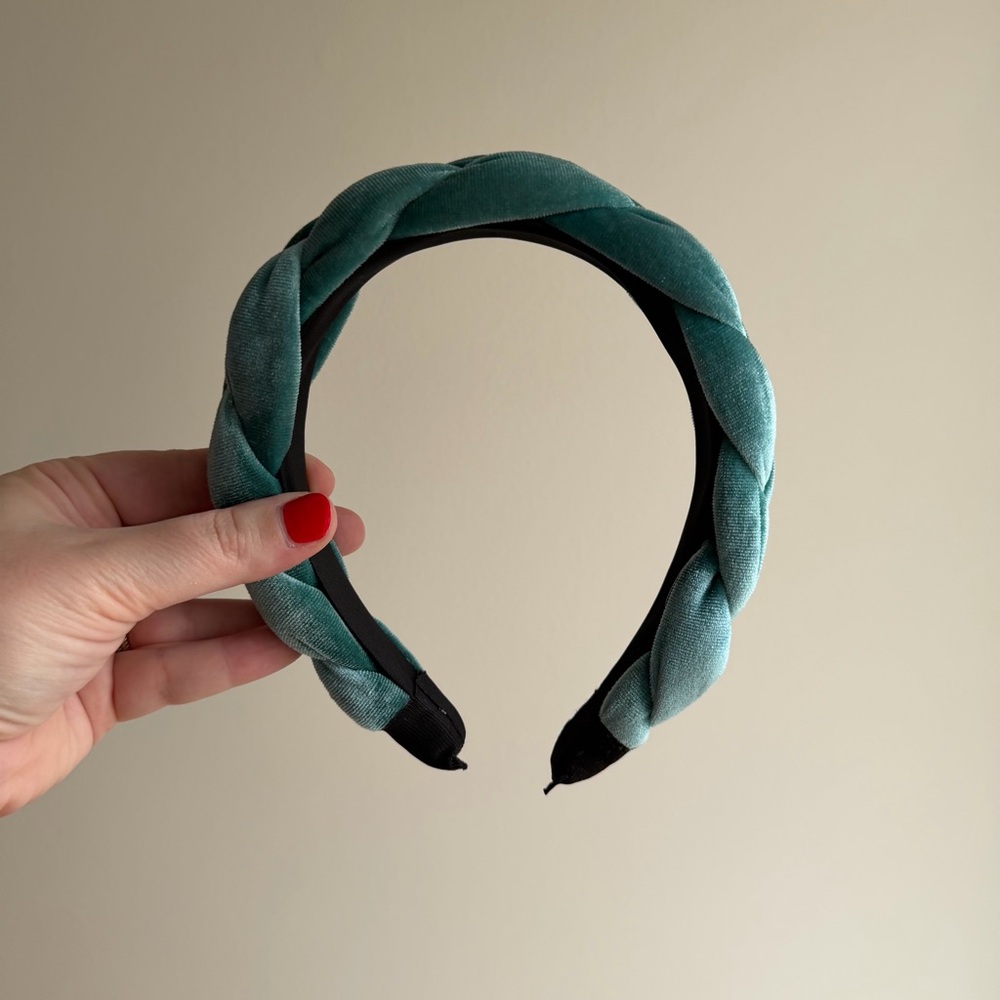 Teal Velvet Braided Headband - Picture 2 of 3
